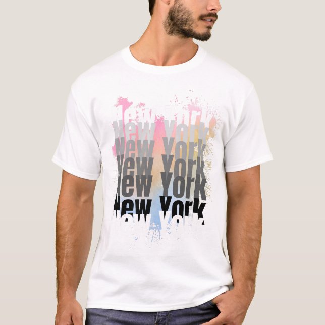 New York Typography Stänk Art T Shirt (Framsida)