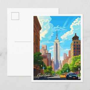 New York United Stater Travel Illustration Vykort