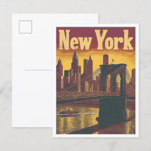 New York USA Art Vintage resor Illustration Vykort