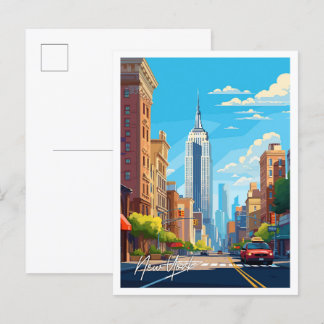 New York USA Art vintage resor illustration Vykort