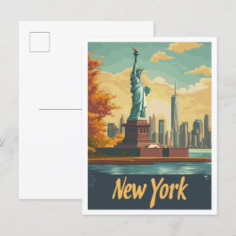 New York USA Art Vintage resor Illustration Vykort