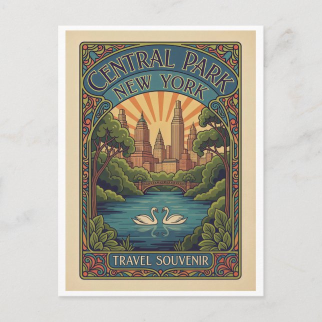 New York, USA – Central Park Retro 1910-tals stil Vykort (Framsida)