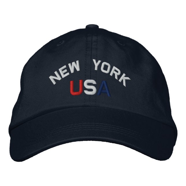 New York USA Embroiderade Navy Blue Hat Broderad Keps (Framsida)