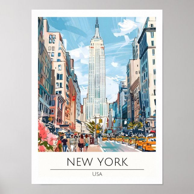 New York USA Konst Illustration Resa Poster (Framsidan)