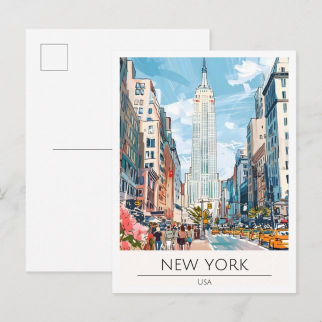 New York USA Konst Illustration Resa Vykort (Fram/baksida)
