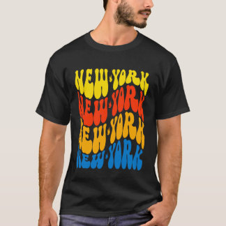 New York Vågig Text Patriotisk Design T Shirt