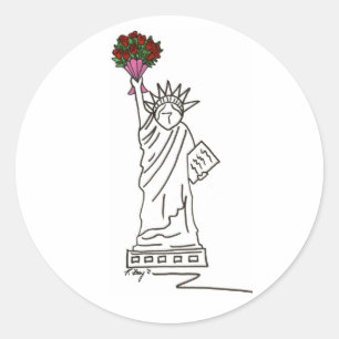 New York Valentine Frihetsgudinnan Ro Bouquet Runt Klistermärke