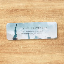 New York Vattenfärg Illustration Siluett Bröllop