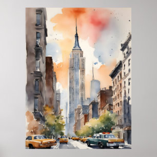 New York vattenfärgskonst Poster