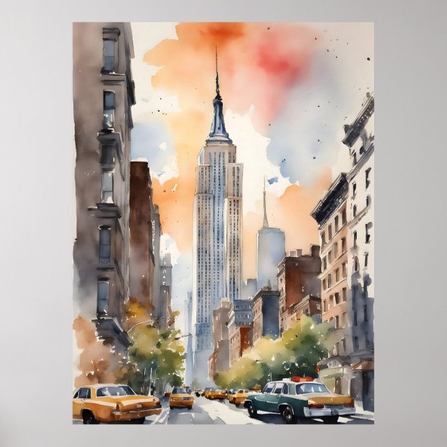 New York vattenfärgskonst Poster (Framsidan)