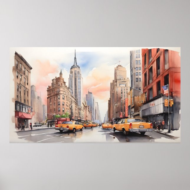 New York vattenfärgskonst Poster (Framsidan)