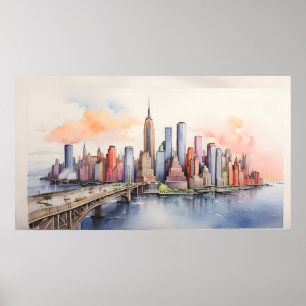 New York vattenfärgskonst Poster