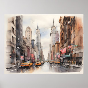 New York vattenfärgskonst Poster