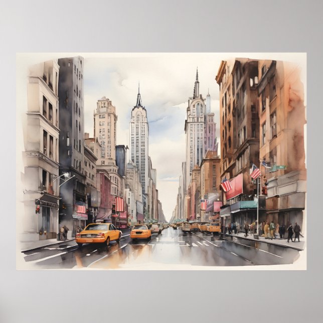 New York vattenfärgskonst Poster (Framsidan)