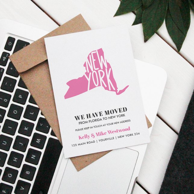NEW YORK Vi har flyttat Ny adress Nytt hem Vykort (Pink Silhouette: Announce Your Change of Address in Style with Our Modern New York Postcard)