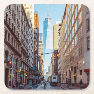 New York View of World Trade Center Underlägg Papper Kvadrat