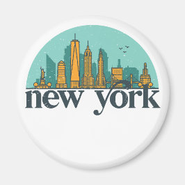 New York Vintage Retro City Skyline Cityscape Art Magnet