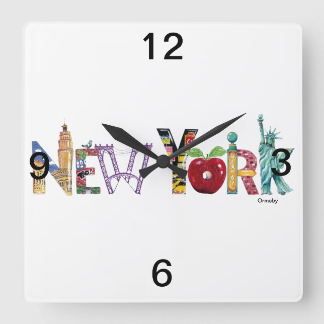 New York Wall Clock Fyrkantig Klocka (Framsida)