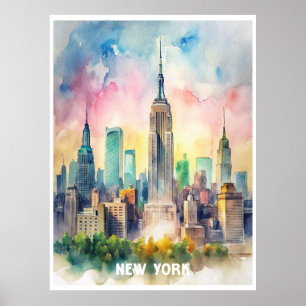 New York Watercolor-målning Poster