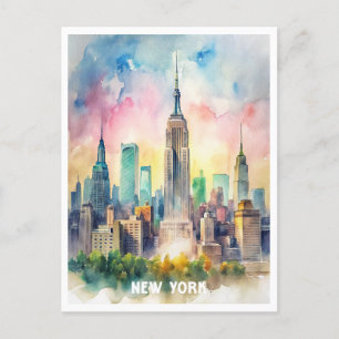 New York Watercolor-målning Vykort