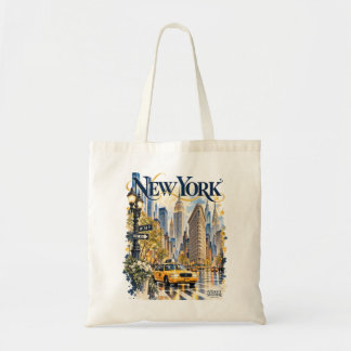 New York Watercolor Tote Bag | Velvet Signature Tygkasse
