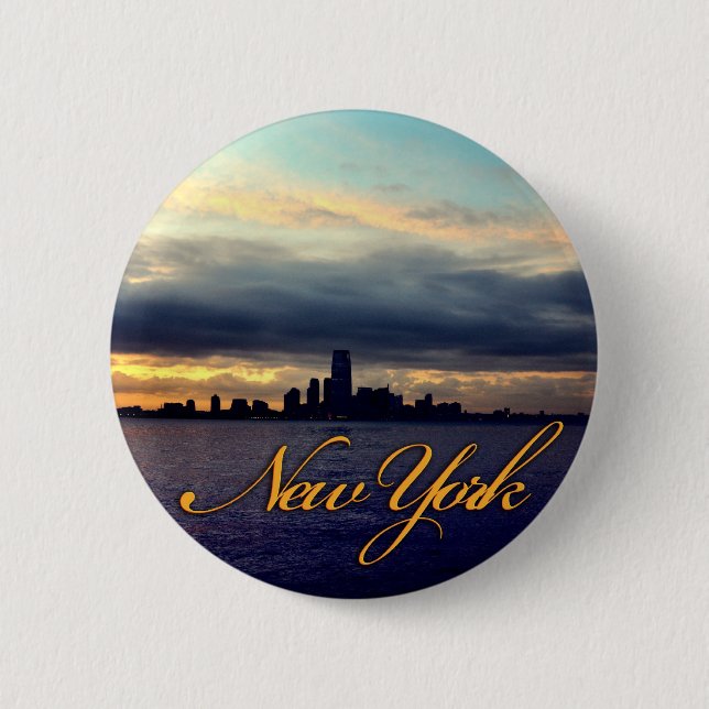 New York Waterfront Sunset Button Knapp (Framsida)