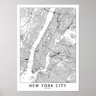New York White Karta Poster