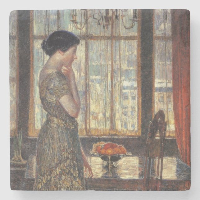 New York Window in Winter (av Childe Hassam) Stenunderlägg (Framsidan)