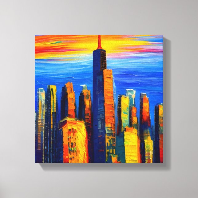 New York Wolkenkratzer während des Sonnenuntergang Canvastryck (Framsida)