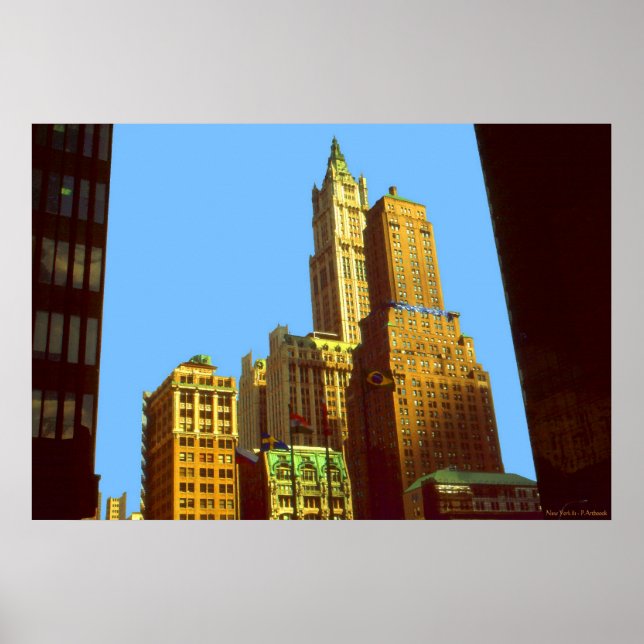 New York Woolworth Byggnad - Digital Art Print Poster (Framsidan)