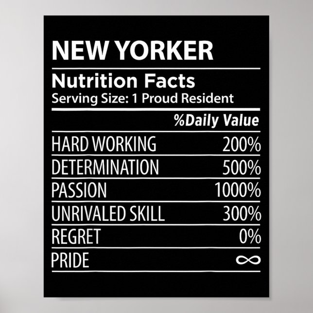 New Yorker Nutrition Facts Funny New York Pride  Poster (Framsidan)