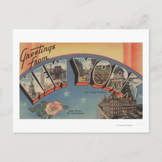 New YorkLarge Brev ScenesNew York-stat Vykort (Framsida)