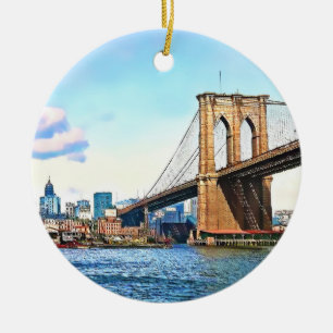 New Yorks landfäste för Brooklyn Bridge Julgransprydnad Keramik