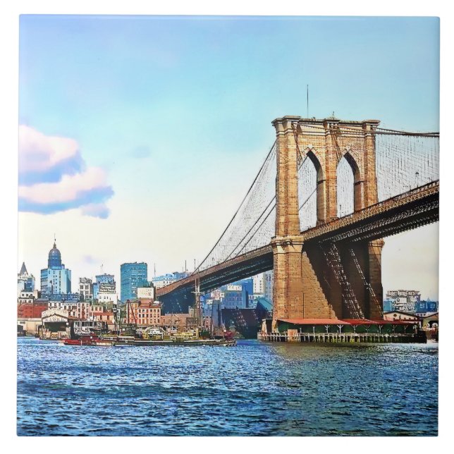 New Yorks landfäste för Brooklyn Bridge Kakelplatta (Framsidan)
