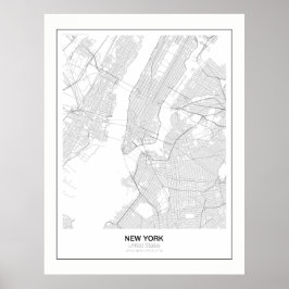 New Yorks minimalistiska Karta Poster med marginal