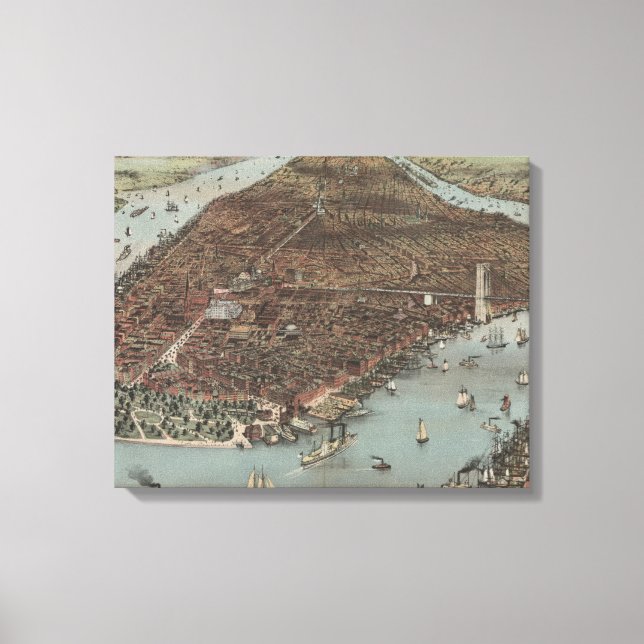 New Yorks stad | 1883 (Färg-litografi) Canvastryck (Framsida)