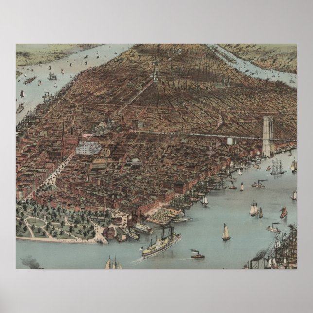 New Yorks stad | 1883 (Färg-litografi) Poster (Framsidan)
