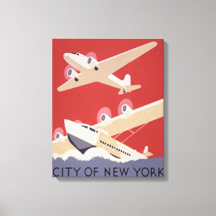 New Yorks stad Vintage Flygplan WPA Poster Canvastryck