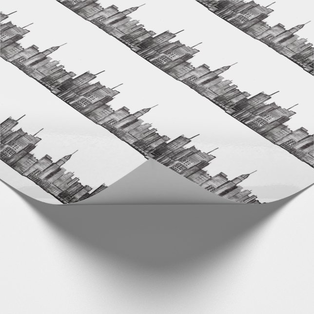 New Yorks vattenfärg Manhattan Skyline Black Presentpapper (Hörn)