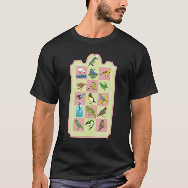 New Zealand BIRDS PATTERN T Shirt (Framsida)