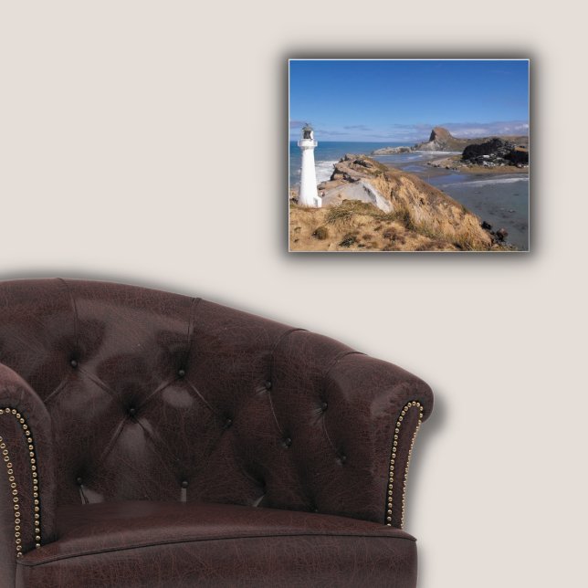 New Zealand Castlepoint Lighthouse Fototryck (New Zealand Castlepoint Lighthouse Photo Print, Wall Decor)