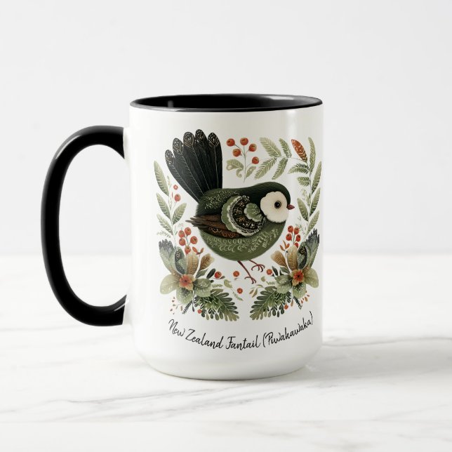 New Zealand Fantail Folk Art Mugg (Vänster)