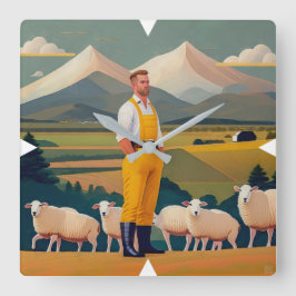 New Zealand Farmer Wall Clock Fyrkantig Klocka