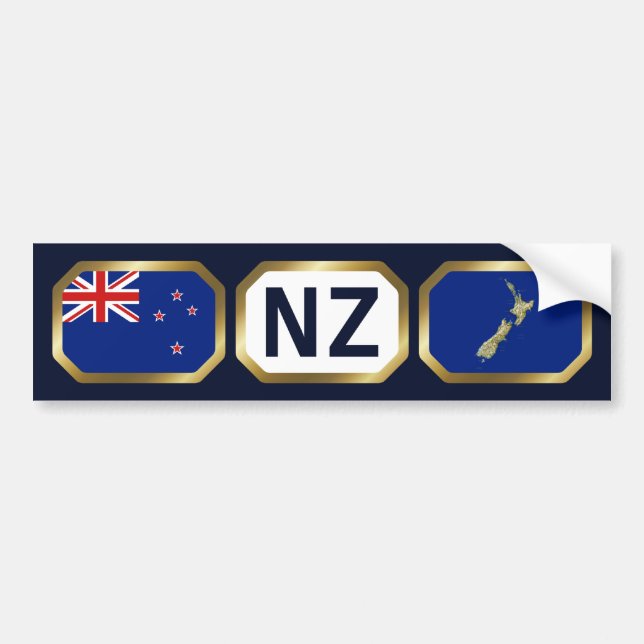 New Zealand Flagga Karta Code Bumper Sticker Bildekal (Framsidan)