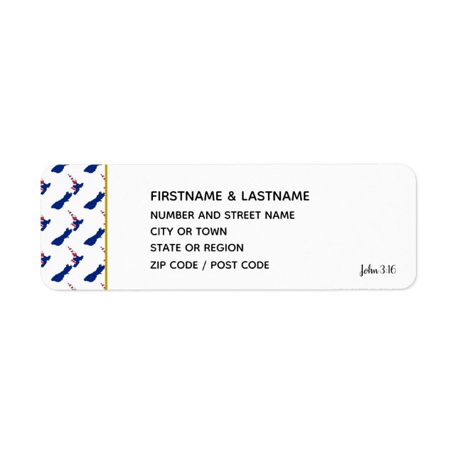 NEW ZEALAND John 3:16 Fästare Returadressetikett Returadress Etikett (Framsidan)