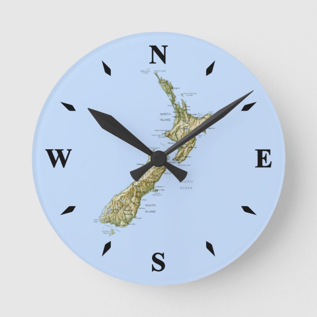 New Zealand Karta Clock Rund Klocka (Framsida)
