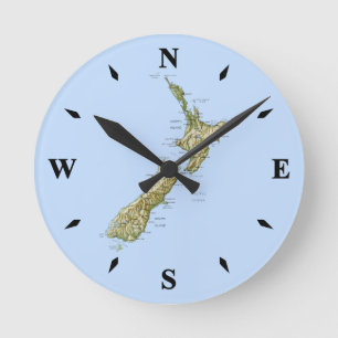 New Zealand Karta Clock Rund Klocka