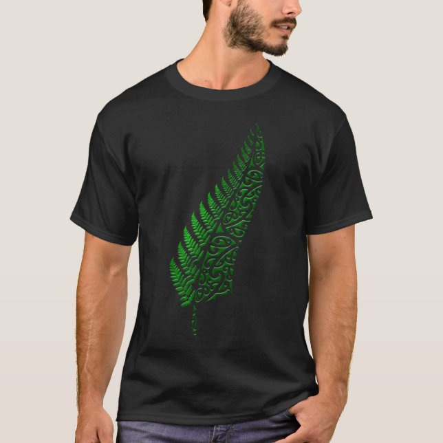New Zealand Kiwi All Blacks Maori Silver Fern Gree T Shirt (Framsida)