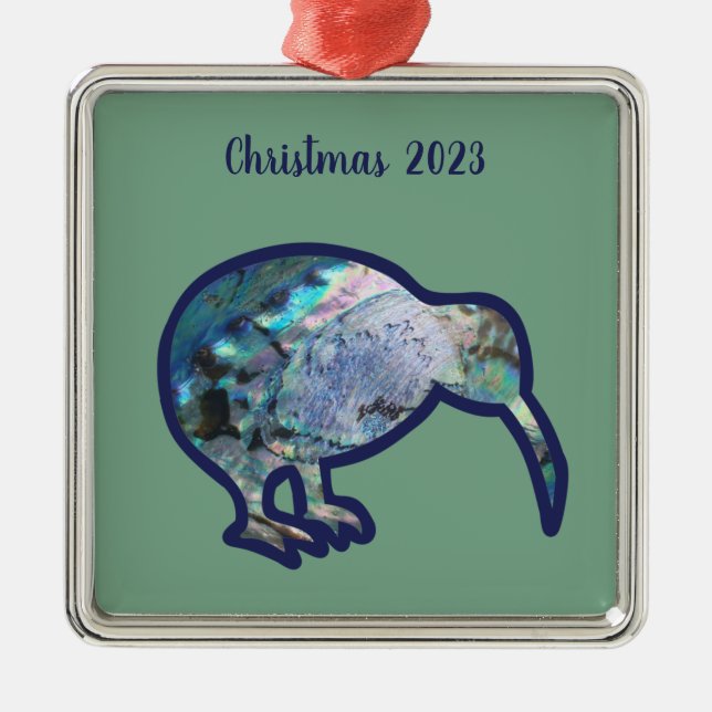 NEW ZEALAND KIWI BIRD PAUA FÄRG CHRISTMAS ANPASSNI JULGRANSPRYDNAD METALL (Framsidan)