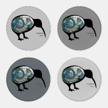 NEW ZEALAND KIWI BIRD PAUA GRÖNT FERN KORU GRÅTT